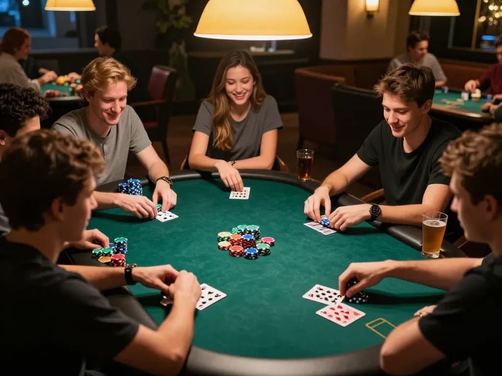 Players enjoying an engaging game of poker at home, showcasing the excitement of okwin casino nights.