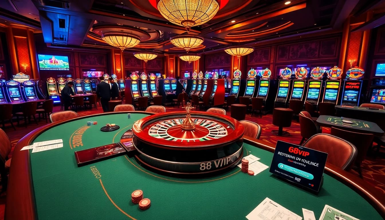 Experience the thrill of Đăng Ký Nhà Cái 68VIP with vibrant casino visuals and exciting gaming elements.