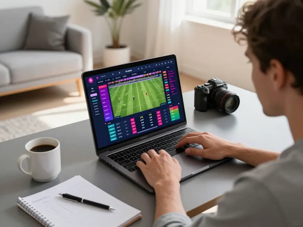 Engage with resultsfootball while strategizing online sports betting in a modern home office