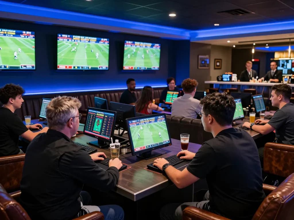 Engaged bettors placing wagers at the uk88 sportsbook during a live match