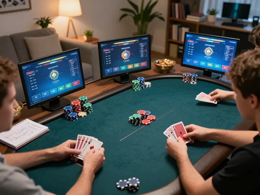 Players engaging in strategic online poker at home while using jun88 app for a thrilling gaming experience