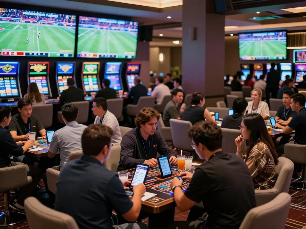 Experience the thrill of the hit club atmosphere in a lively sports betting lounge.