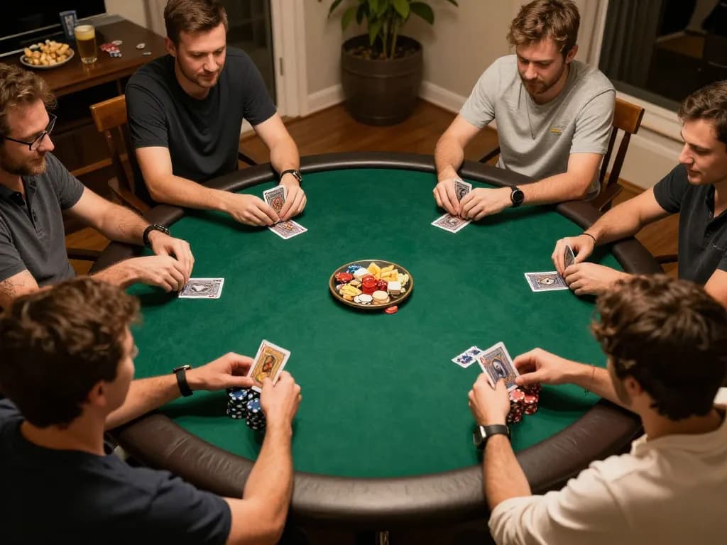 Players enjoy poker at home with ATQ-themed game night, showcasing chip stacks and cards
