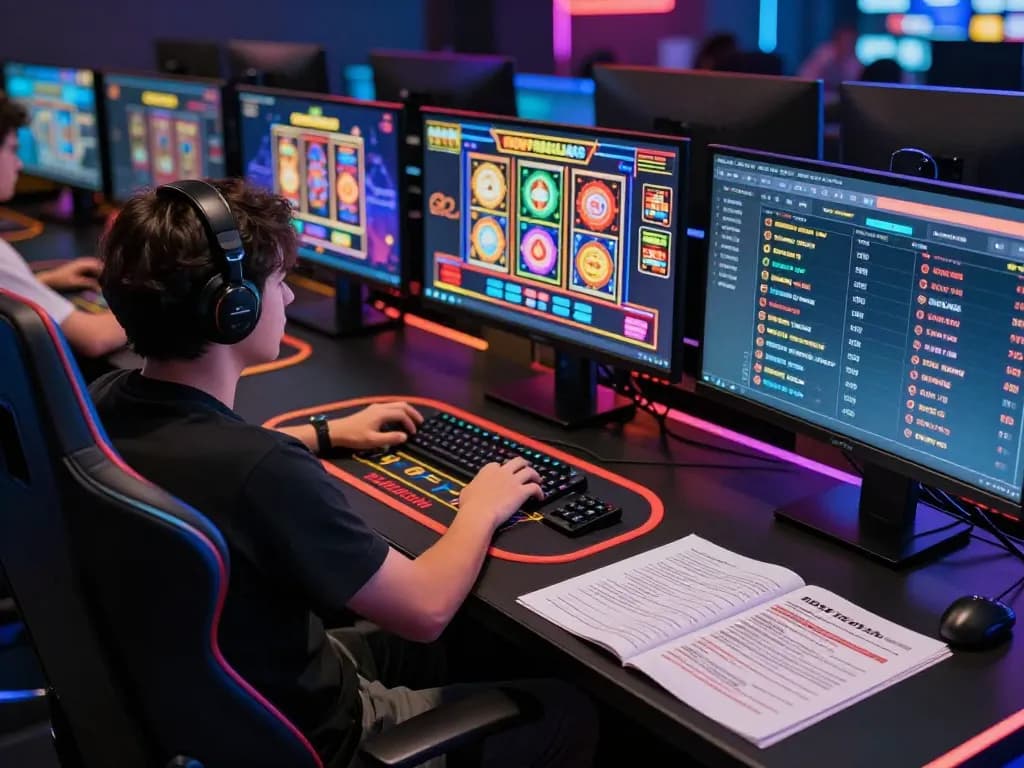F168 player engaging in dynamic online gaming experience with live dealer and slot games on multiple screens.
