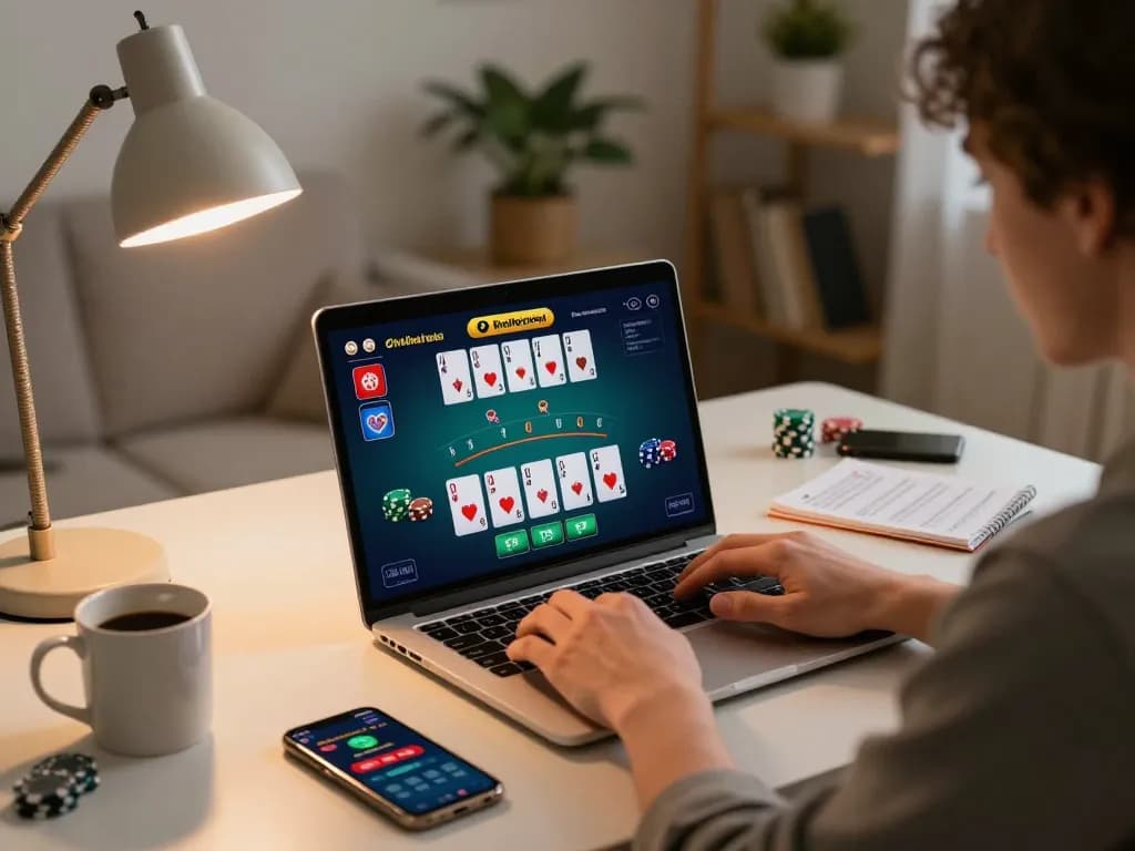 Xo88 player strategizing while engaging in online Blackjack at home.