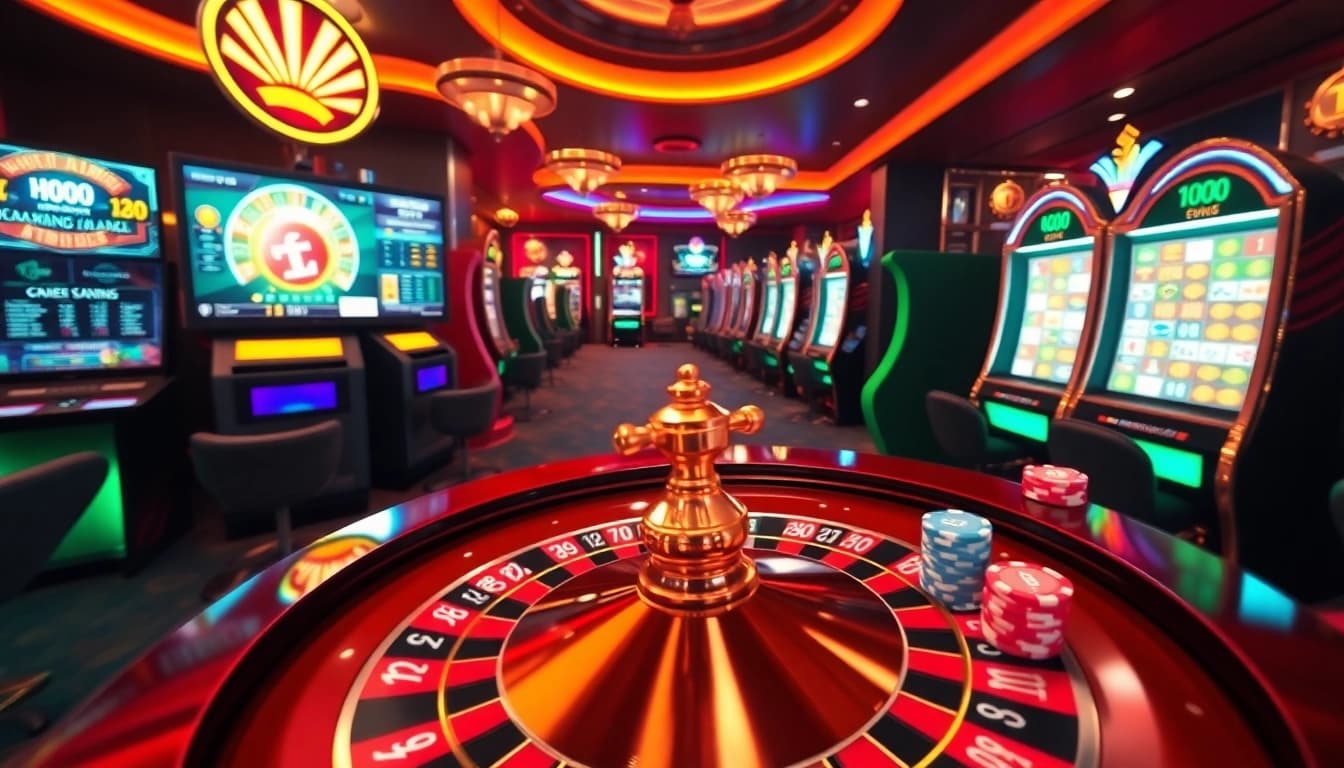 Experience the thrill of online gambling with hhkung-themed gaming interface showcasing roulette and slots.