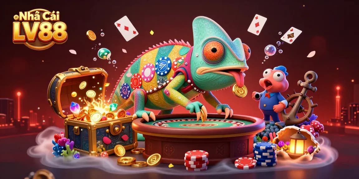 Experience thrilling gaming at Nhà Cái LV88 with vibrant casino elements and dynamic characters.