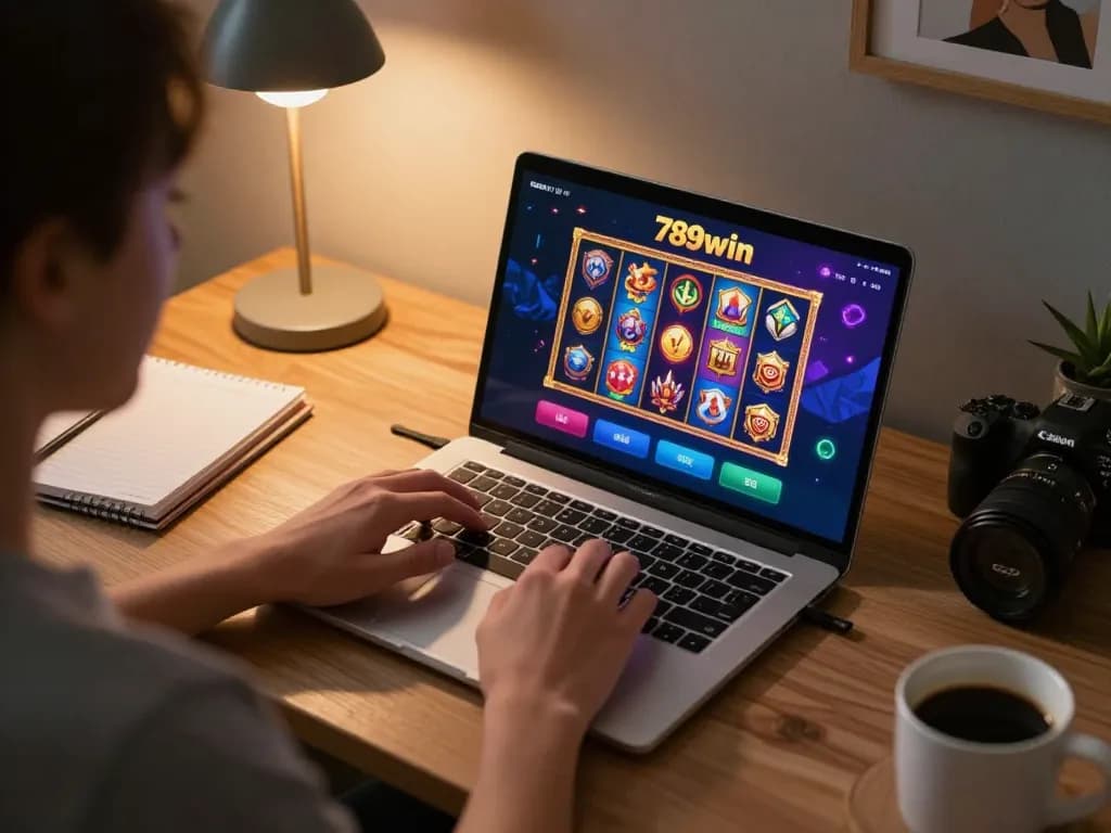 Engaging with the 789win casino app during an online gaming session at home