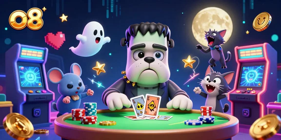 o8 engages players at a thrilling casino table featuring animated characters and vibrant gaming elements.