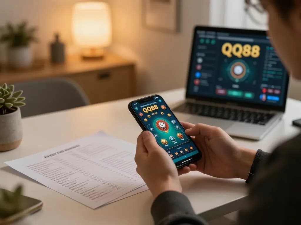Engaging smartphone gameplay at QQ88 showcasing mobile betting excitement in a cozy setting.
