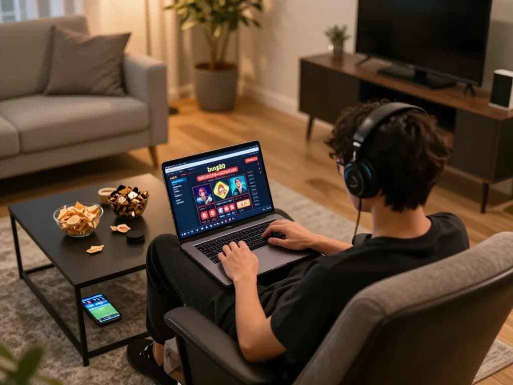 Player engaging with the bong88 online casino on a laptop, reflecting a dynamic gaming experience