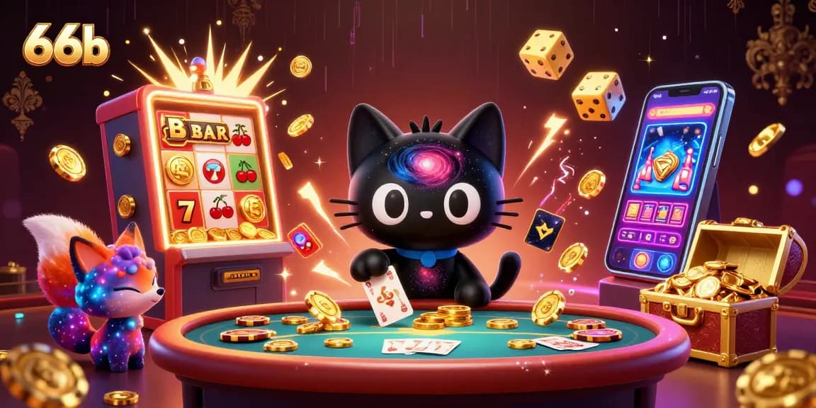 Experience the thrilling gameplay at 66b with cosmic elements and vibrant casino graphics.