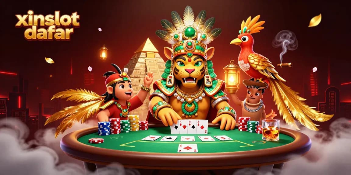 XINSLOT daftar offers premium online gaming with vibrant casino elements and atmospheric details.
