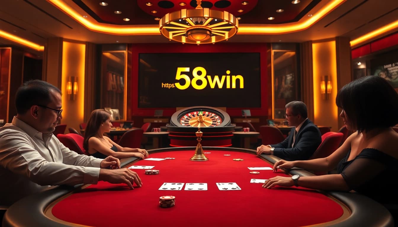 Experience the thrill of casino gaming at https://58win.watch/ with a stunning poker table scene.
