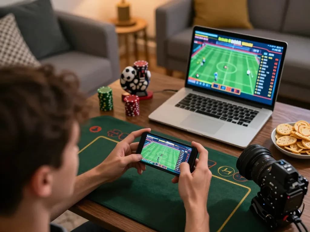 Person placing bets on sports using 88vvgo app on smartphone, showcasing mobile gambling excitement.