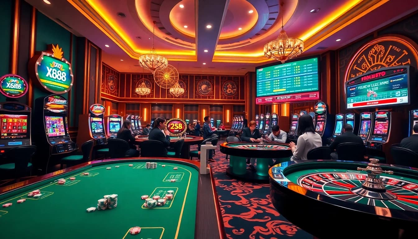 Experience excitement at the xx88 online casino with vibrant slot machines and poker action.