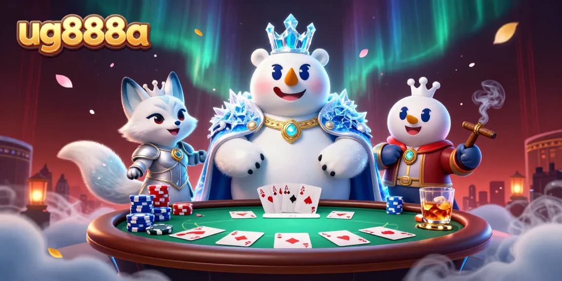 Engage with thrilling poker action at ug888a featuring a 3D cartoon ice king polar bear.