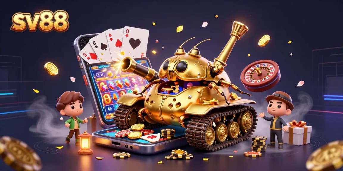 Engage in the thrill of gaming at sv88 with a vibrant 3D casino illustration showcasing dynamic elements.