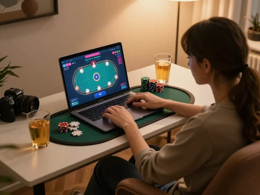Experience responsible online gambling with 79KING featuring engaging poker gameplay in a cozy setting.