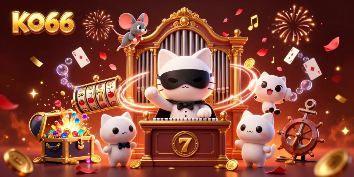 Engage with KO66 at the vibrant casino illustration featuring a phantom cat and dynamic game elements.
