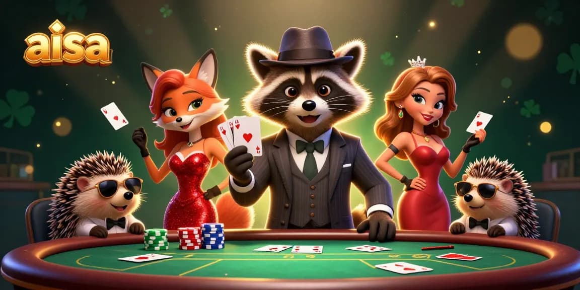 Engage with aisa players showcasing winning poker hands in a vibrant casino scene.