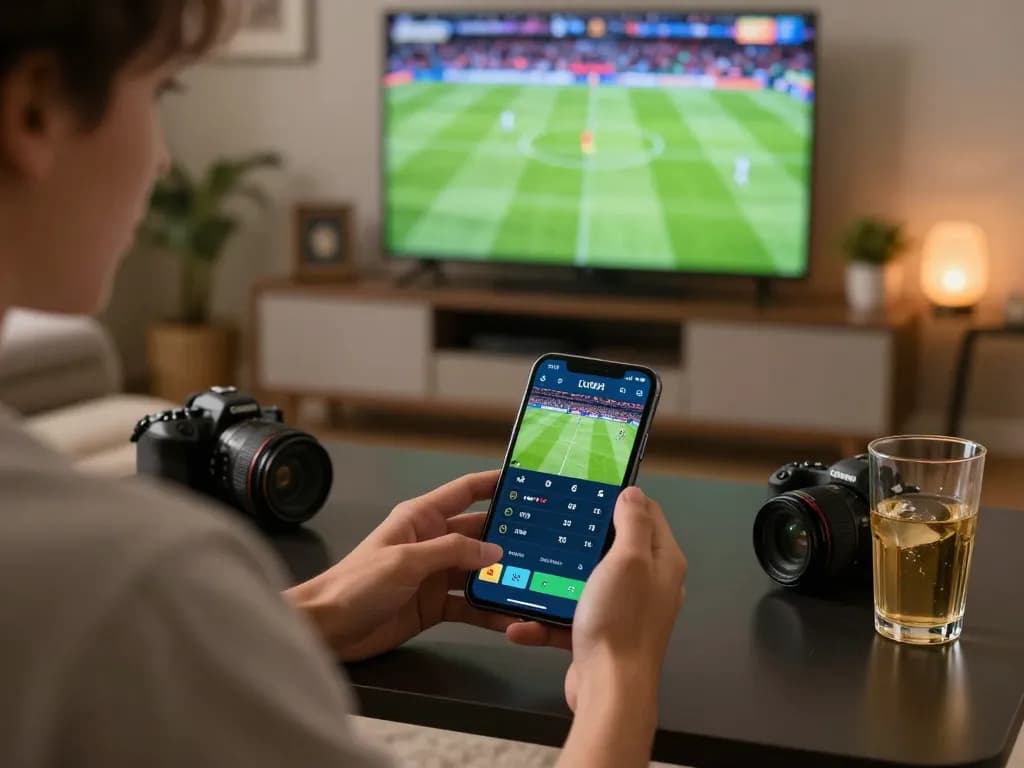 Engaging with bsport mobile betting app during live sports game.