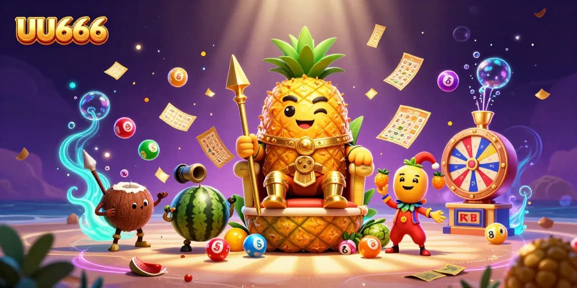 Join in the excitement at UU666, with golden characters and vibrant prizes in an energetic casino scene.