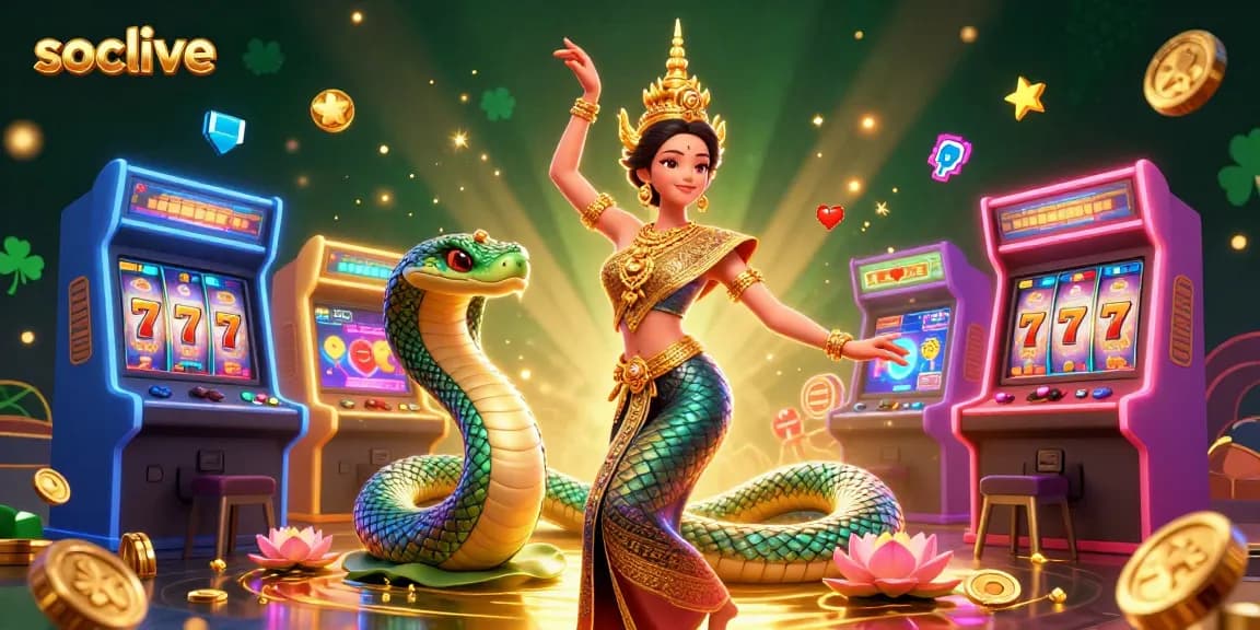 Socolive showcases a vibrant, dynamic 3D casino scene with engaging characters and interactive gaming elements.