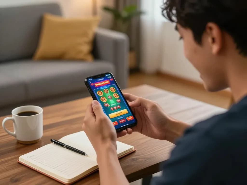 Engaging in daftar sungaitoto with mobile gaming excitement in a cozy home environment.