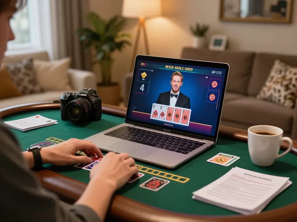 Player enjoying live dealer blackjack on laptop at home with xx88