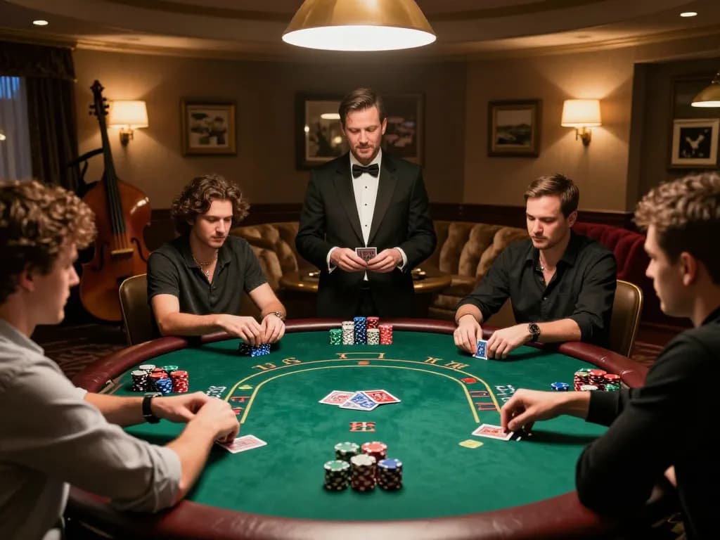 Engaged players enjoying Texas Hold'em at DN 88 poker table in a luxurious setting.
