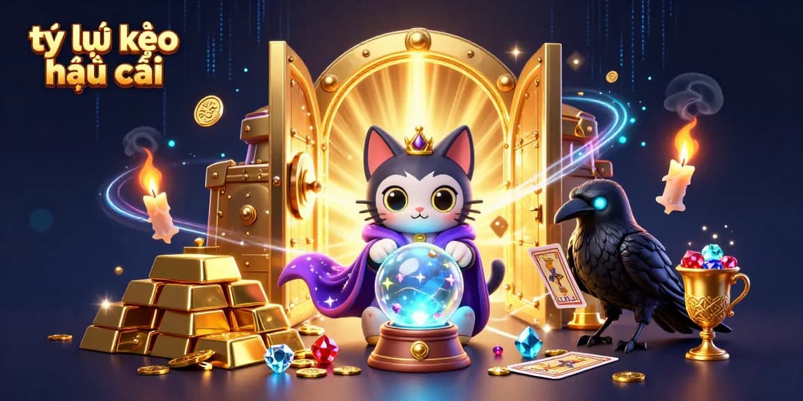 Experience the thrill of tỷ lệ kèo nhà cái as a mystic cat and raven reveal stunning treasure in a vibrant casino world.