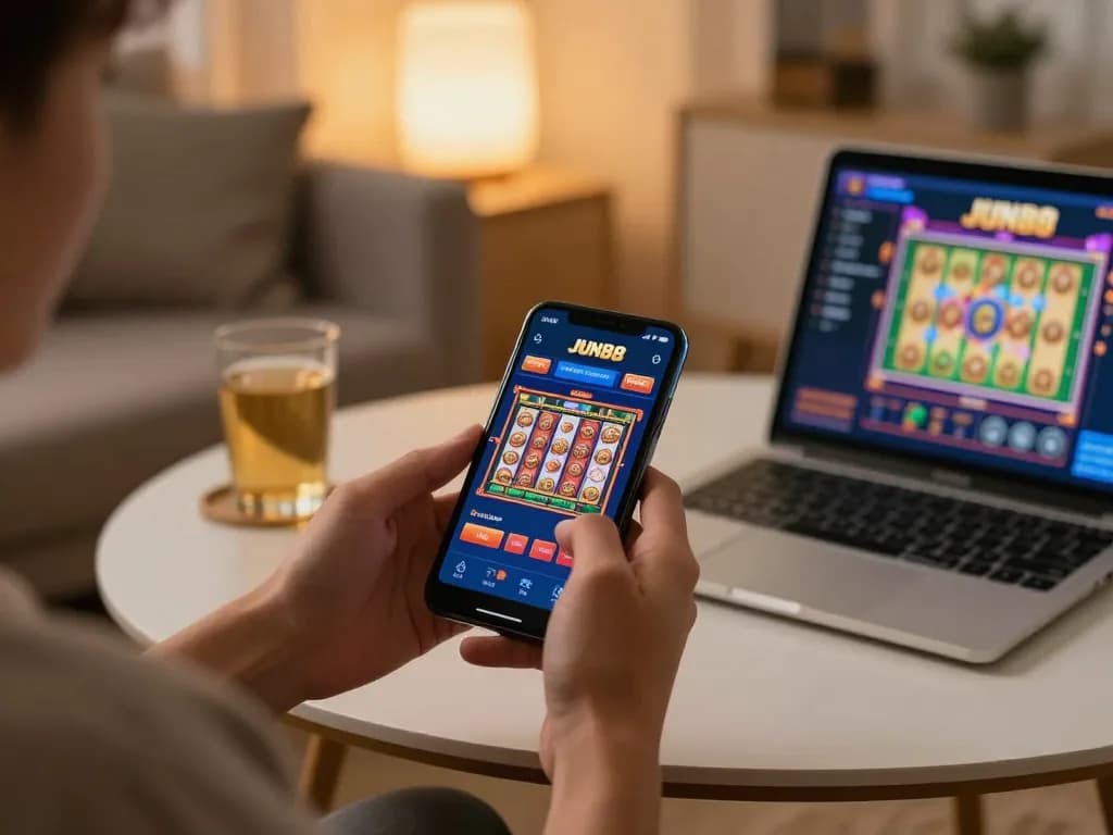 Engaging mobile gaming experience with Jun88 app showcasing slots, emphasizing fun gambling activities.