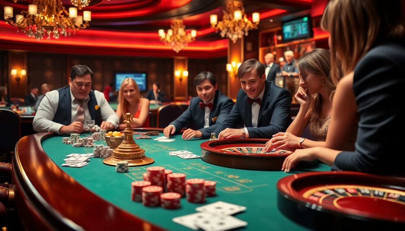 Players enjoy an exciting game at a casino table while exploring https://pub88z.net/ for winning strategies and odds.
