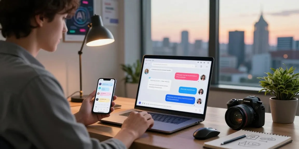 Engaging ai sex chat experience on a modern workspace laptop with vibrant chat interface.