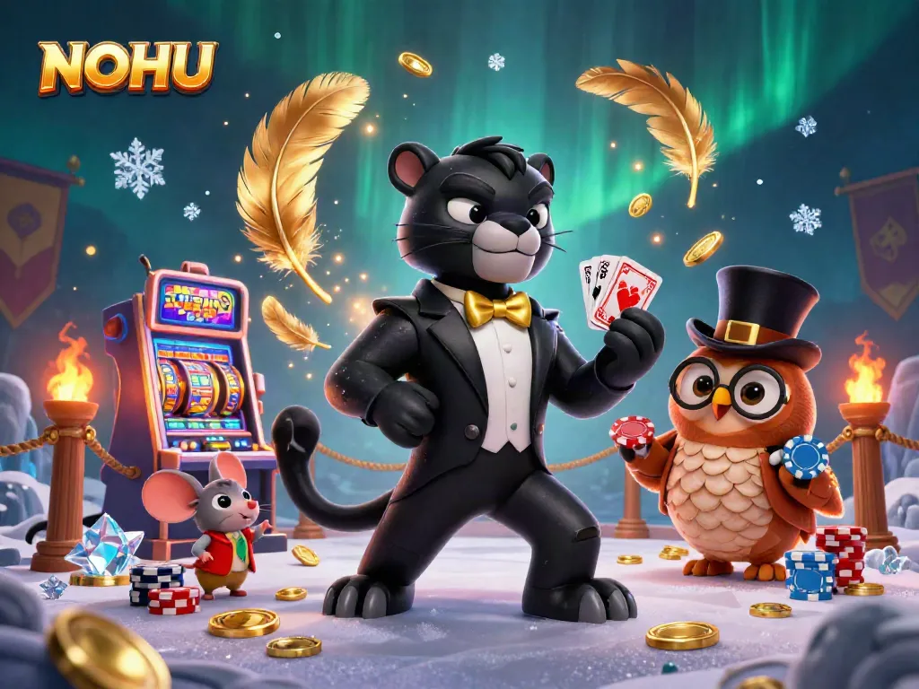 Experience the excitement of PLAYING at NOHU's vibrant online casino with dynamic characters in an exciting game scene.