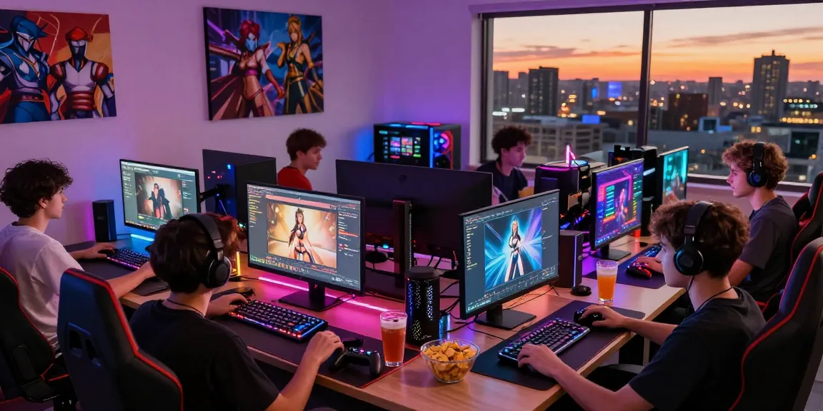Players enjoying hentai games HTML in a vibrant gaming setup, showcasing dynamic atmospheres and engaged interactions.
