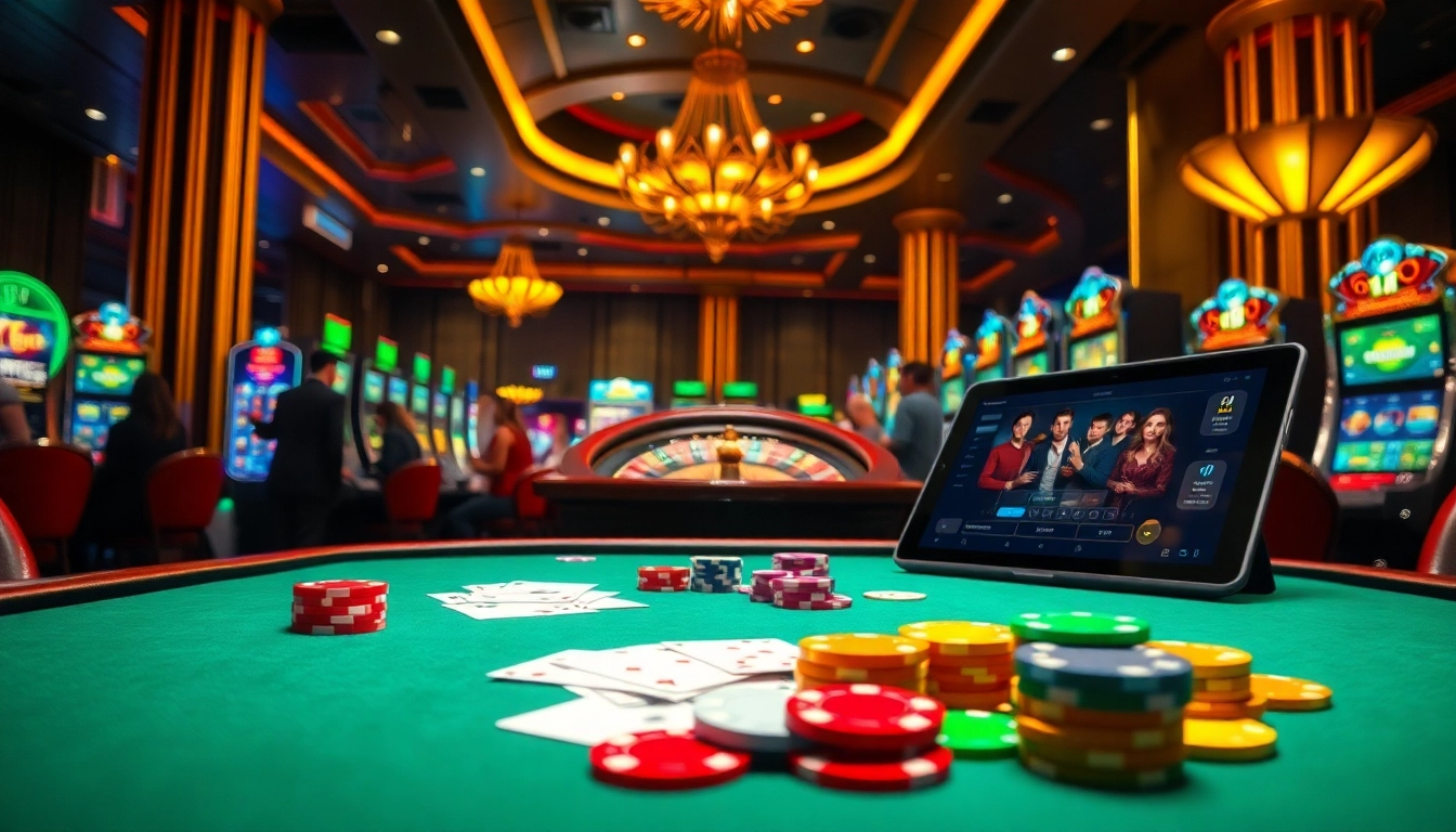 Players enjoying immersive gambling experiences at nohu90 casino with vibrant tables and exciting games.