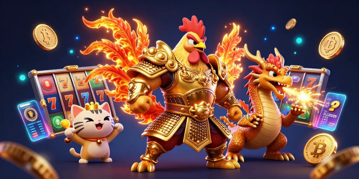 Engage in thrilling casino action with f168, featuring a fighting rooster and dragon in a vibrant atmosphere.
