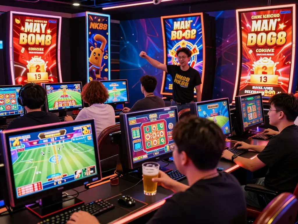 Exciting NK88 online betting scene with players celebrating wins and colorful displays.