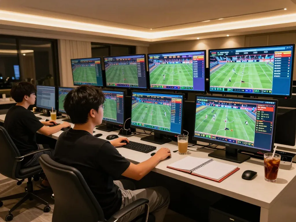 Engaged bettor analyzing keobongda odds and placing strategic bets in a modern home setup.