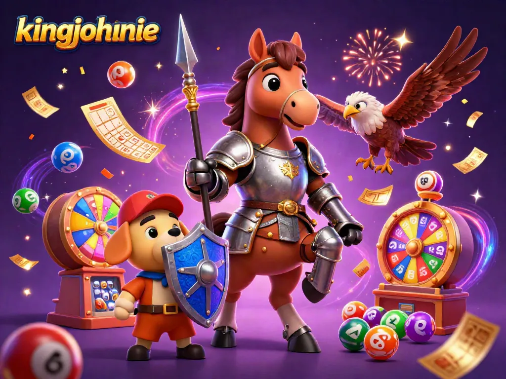 Experience thrilling gaming action at King Johnnie Casino with vibrant lottery and gaming elements.