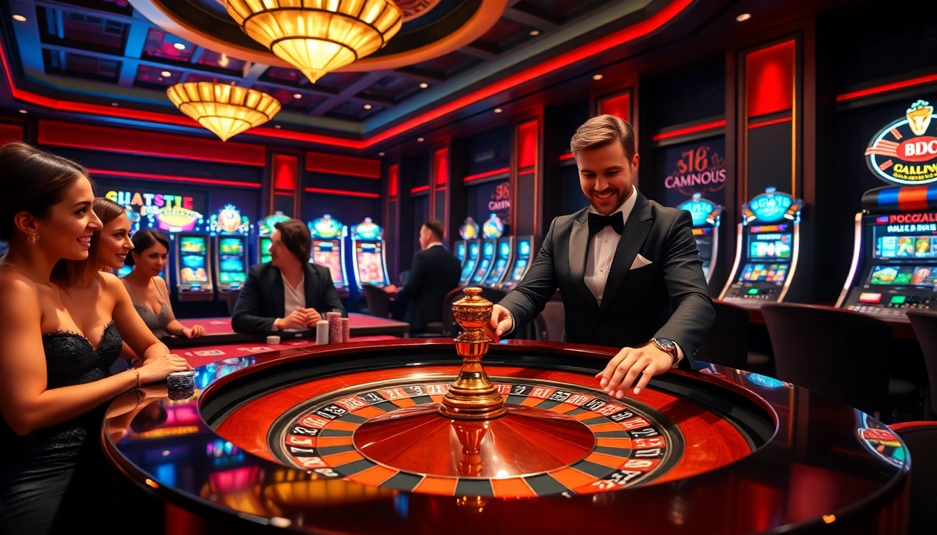 Experience the excitement of gambling at KIM88, featuring thrilling roulette tables and dynamic gaming scenes.