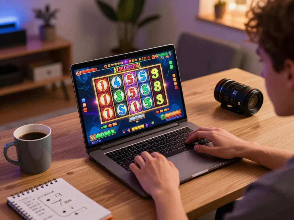 Player engages with exciting slot games on tt88 platform in a cozy home setup.