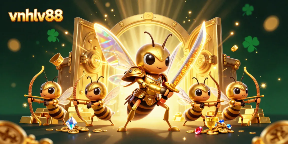 Experience the excitement of vnhlv88 with dynamic golden characters and rich treasure elements in a vibrant casino setting.