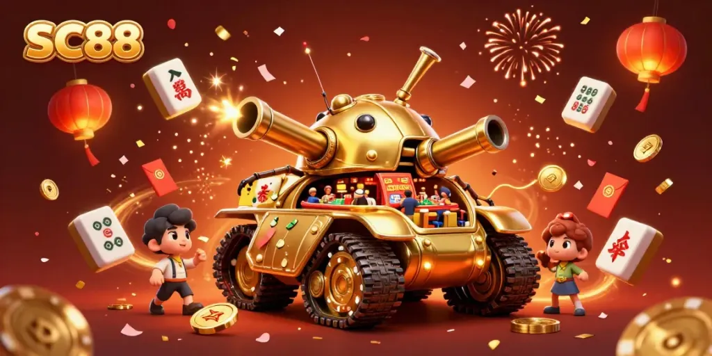 Experience the thrilling SC88 casino adventure with vibrant characters and elements celebrating wins.