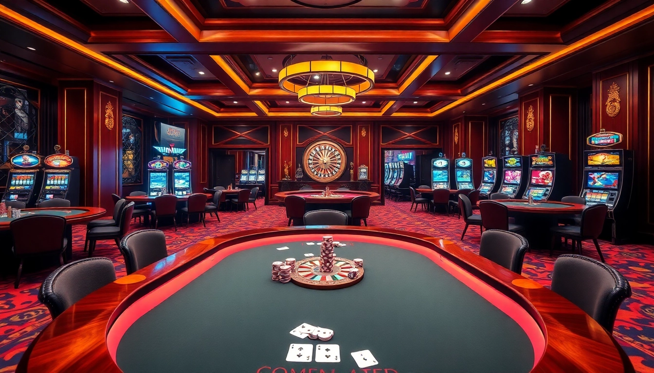 Play exciting casino games at HZ88 featuring luxurious interiors and vibrant gaming tables.