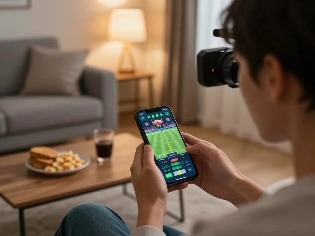 open88 user placing a football bet on mobile device at home with engaging gameplay.