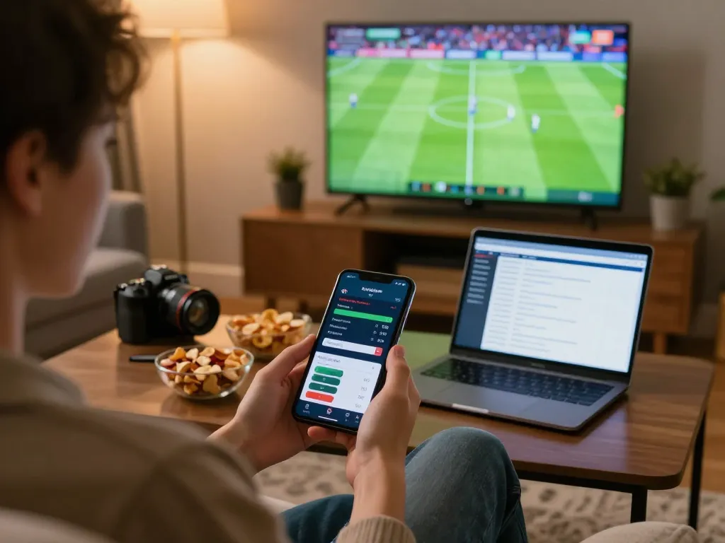 Engage in kèo bóng đá betting on a mobile app while watching a live match at home.