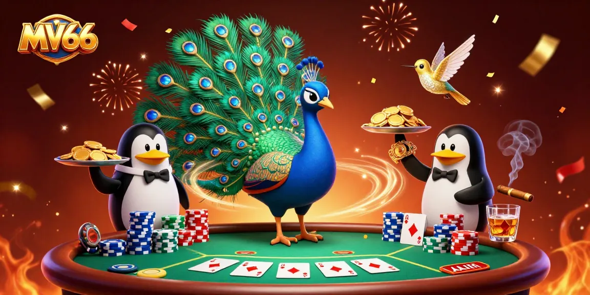Experience the excitement of MV66 as the majestic peacock showcases its gemstone feathers while the butler penguin serves golden chips.